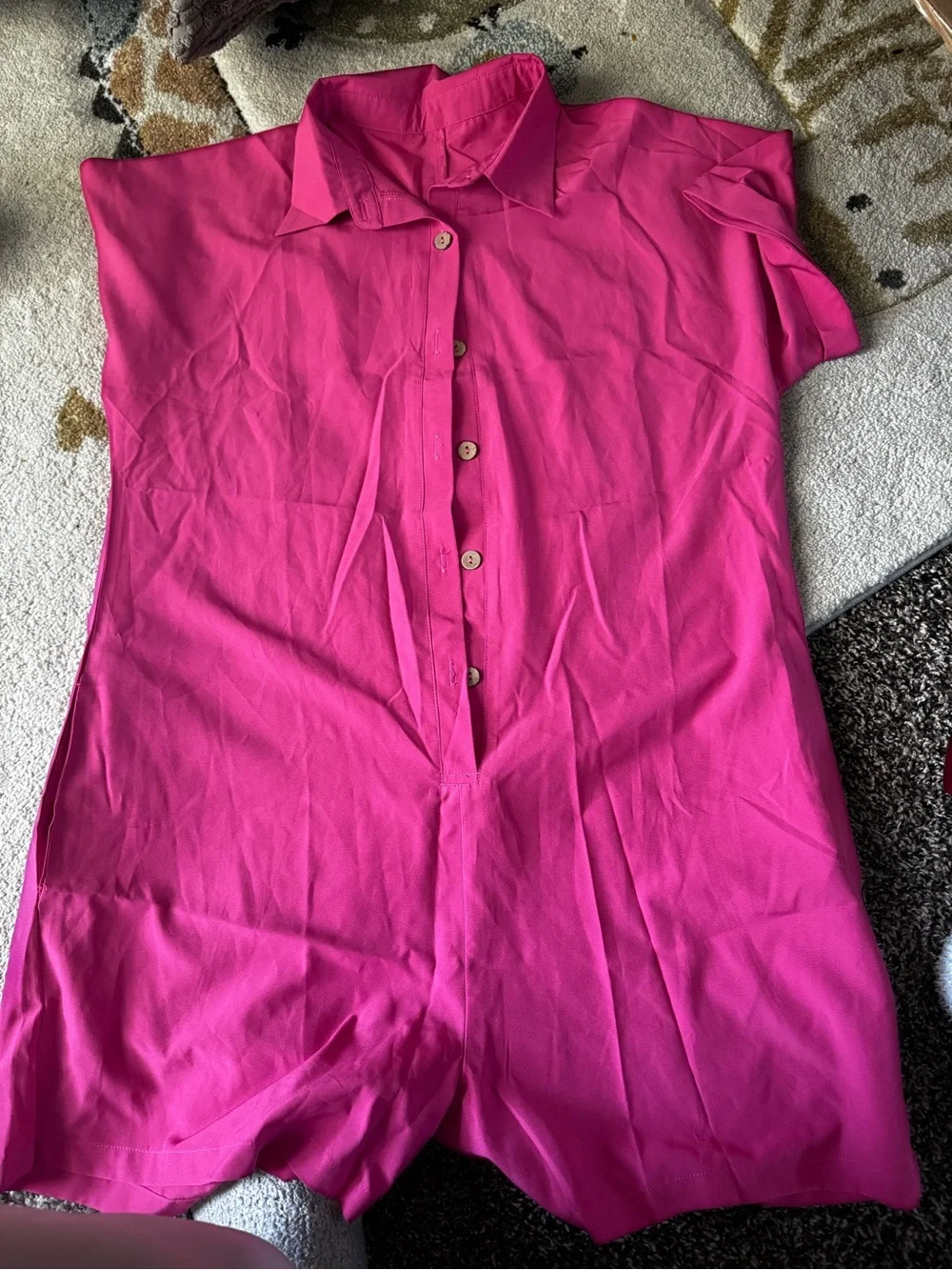 Bright Fuchsia Button-Front Romper - Picture 2 of 3